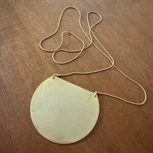 Wind Blown Jewelry - gold brass half circle long pendant necklace